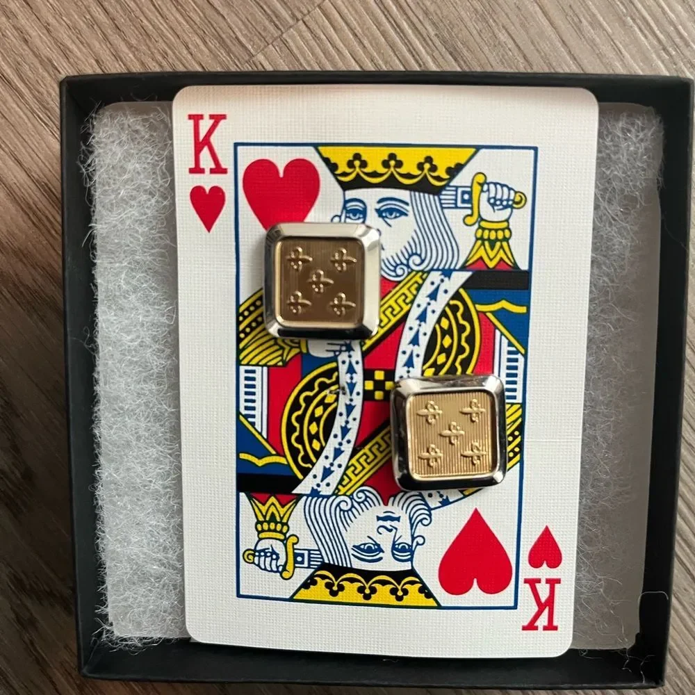 men’s Gift Gold fleur de lis saints vintage Square Cufflinks king of hearts